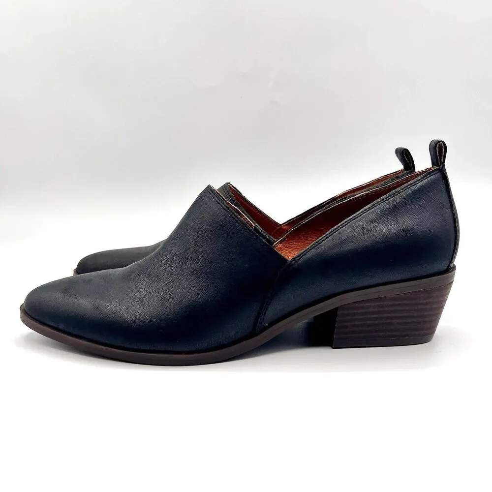 Lucky Brand Morriah Leather Slip-ons Hybrid Bootie Block Heel Black Sz 8.5 NWOB